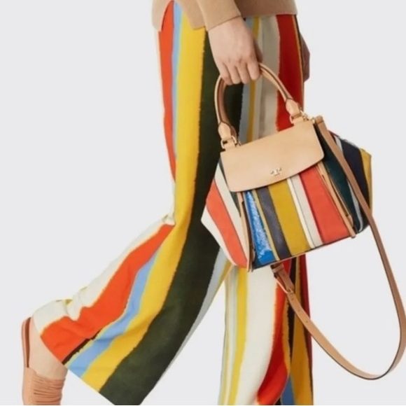 Tory Burch Half Moon Balloon Striped Satchel - Picture 2 of 14